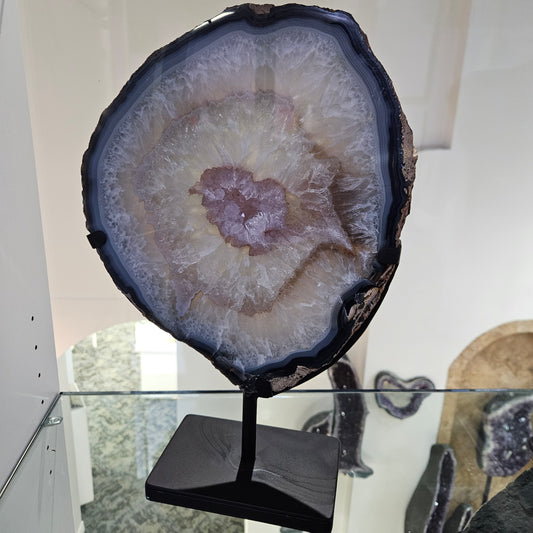 10 inch Amethyst Agate Slice on Stand.