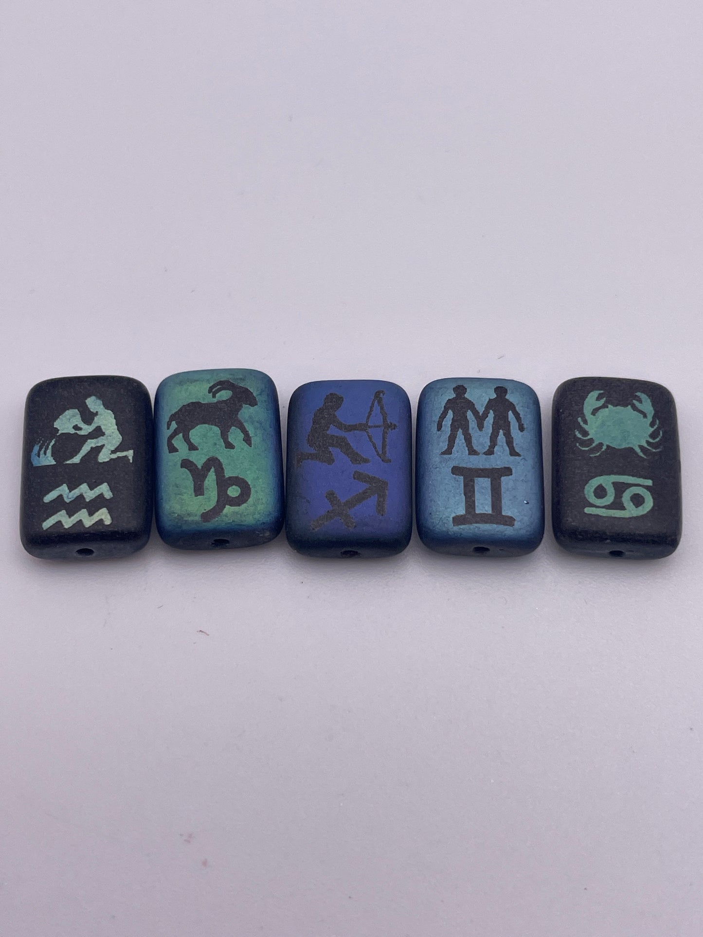 10 By 15mm Rectangle Assorted Zodiac Czech Single Bead.