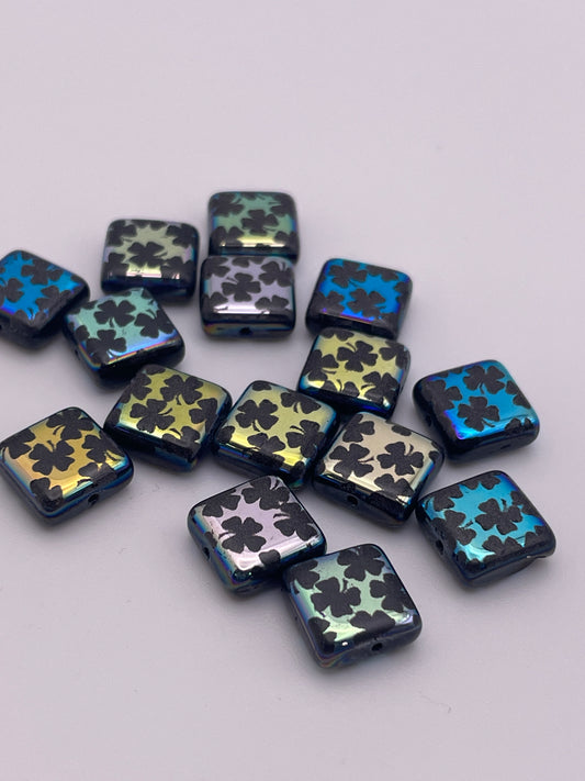 10mm Clover Metallic Square Czech Single Bead.