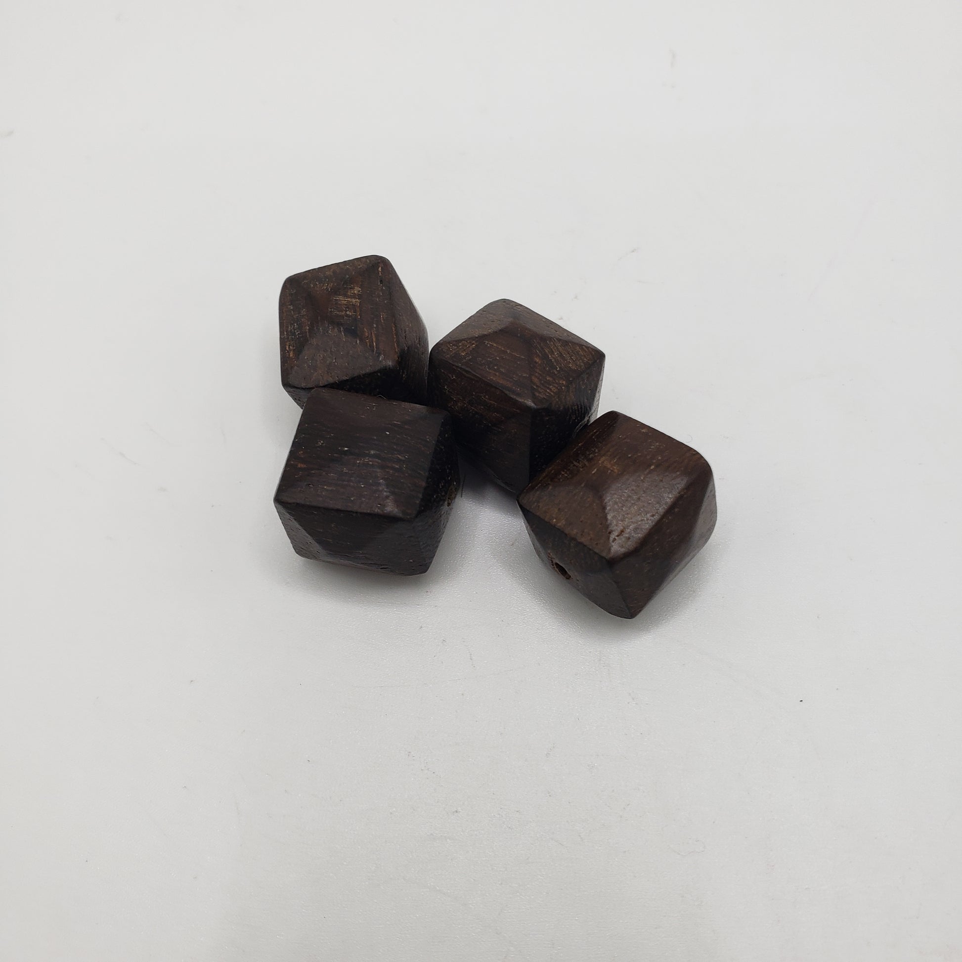 10mm Dark Brown Square Faceted Wood Bead Single.