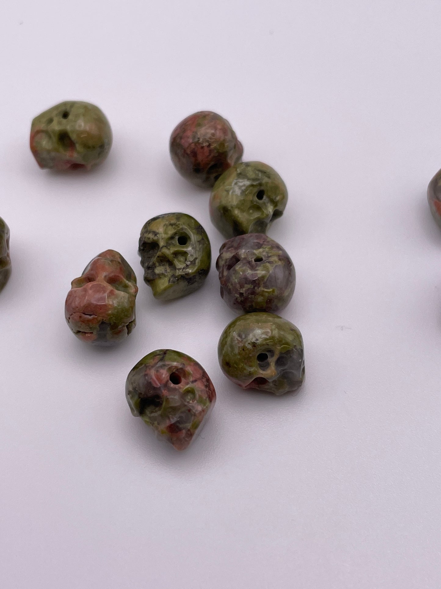 10mm Unakite Skull Single Bead.