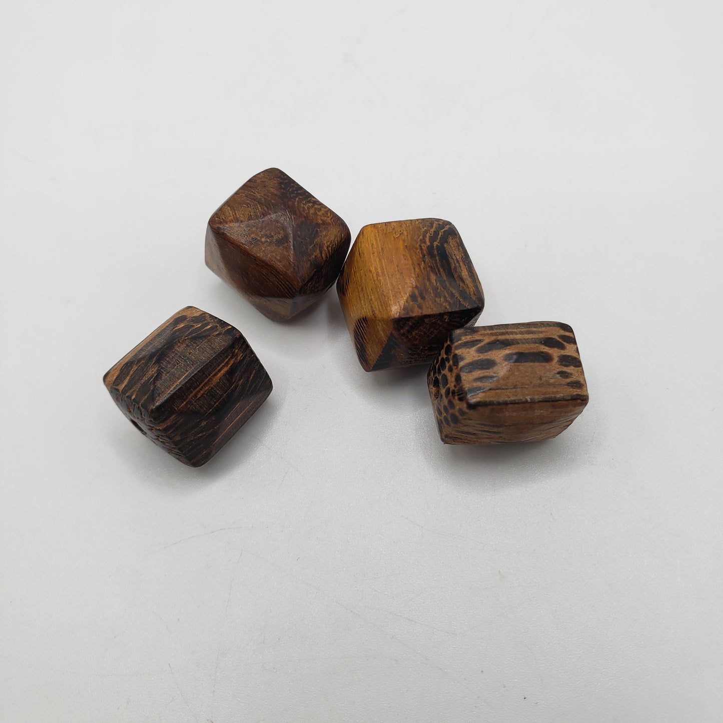 10mm Brown Square Faceted Wood Bead Single.