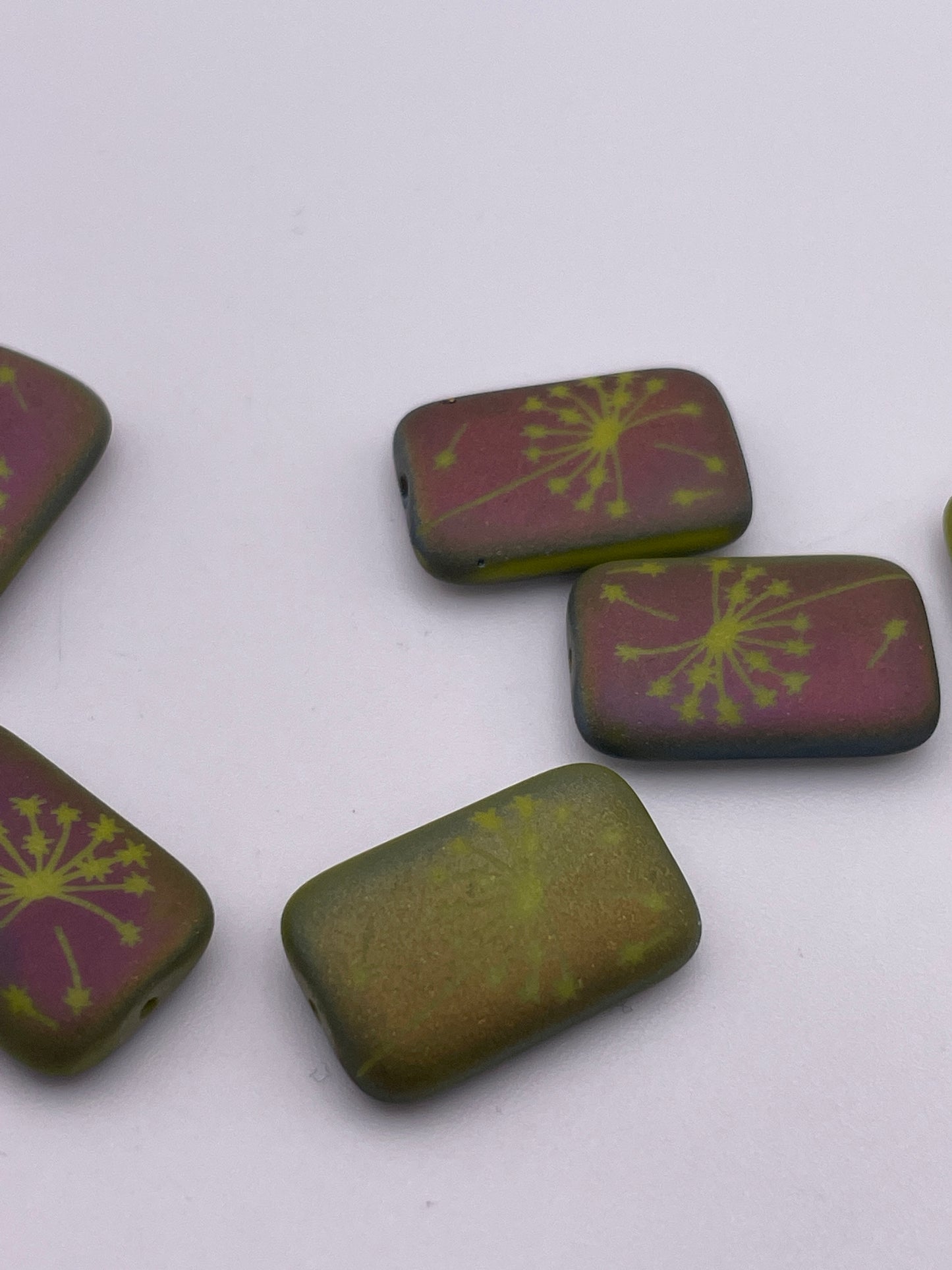 12 by 18mm Green Dandelion Czech Single Bead.