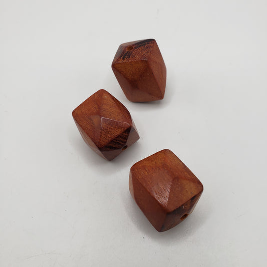 12mm Red Square Faceted Wood Bead Single.