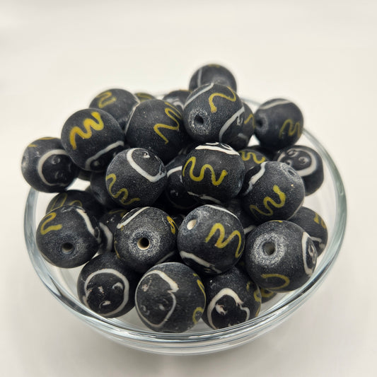 16mm Black and Yellow Ceramic Beads SINGLE.