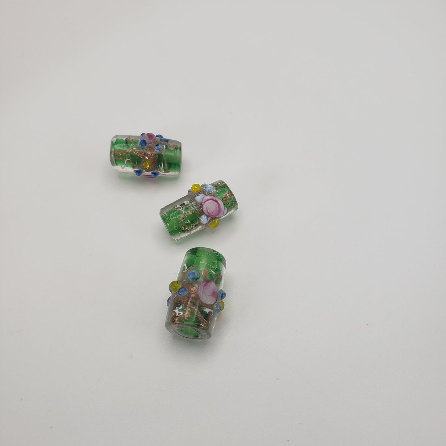 Green Glas Rose Tube Bead Single