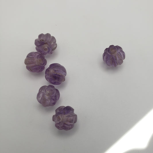 Amethyst Carved Rond Bead Single