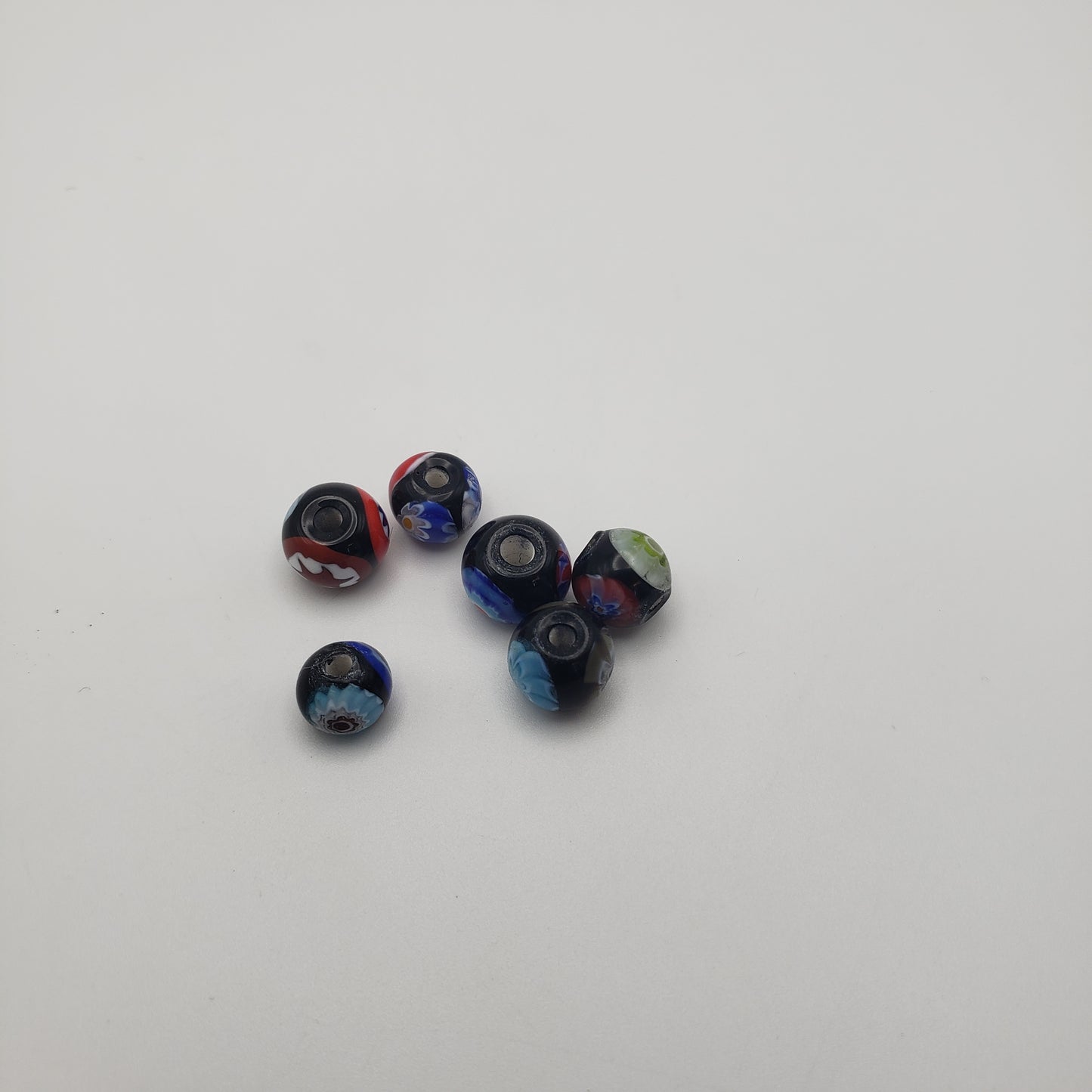 6mm Black Floral Glass Bead Single