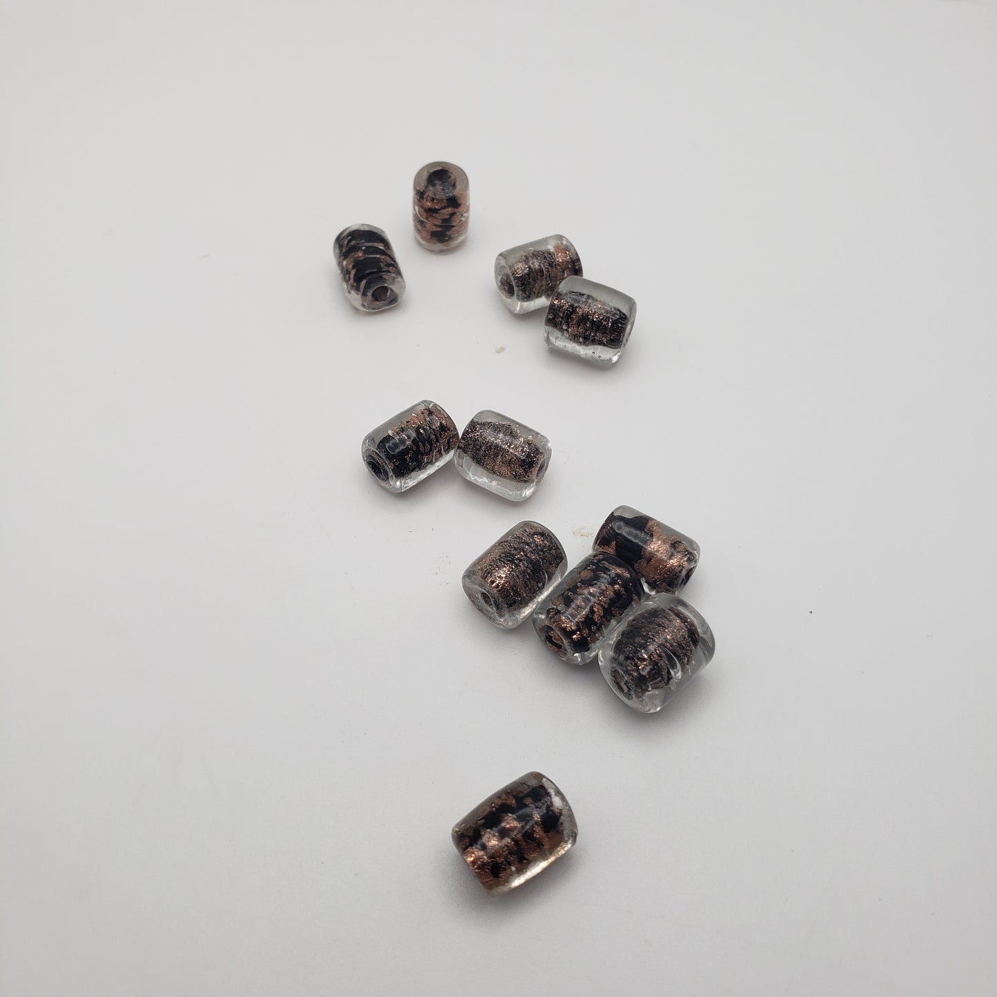 Black and Copper Glass Tube Bead Single