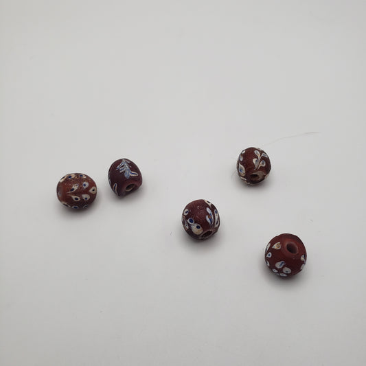 8mm Red Oval Floral Glass Bead Single