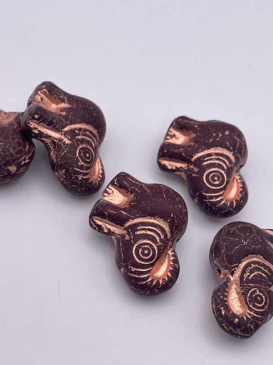 20mm Copper Color Elephant Czech Glass Single Bead.