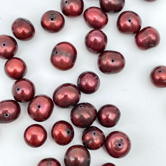 8mm Red Pearls Corrugated Single Bead