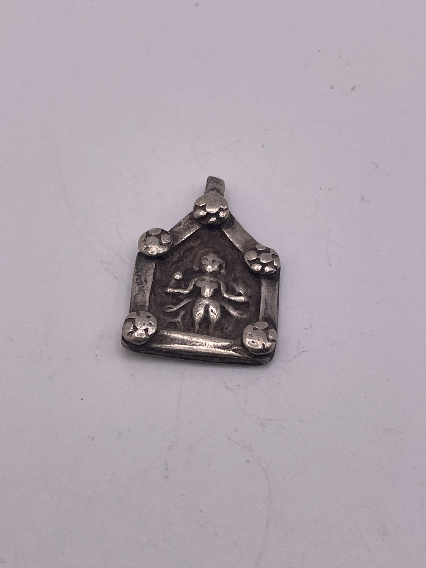 Figure Framed Pendant Antique Indian Silver