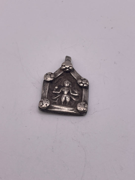 Figure Framed Pendant Antique Indian Silver