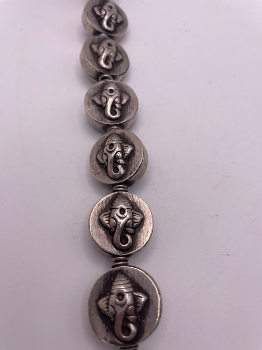 Ganesha Antiqued Single Bead Indian Silver Coin