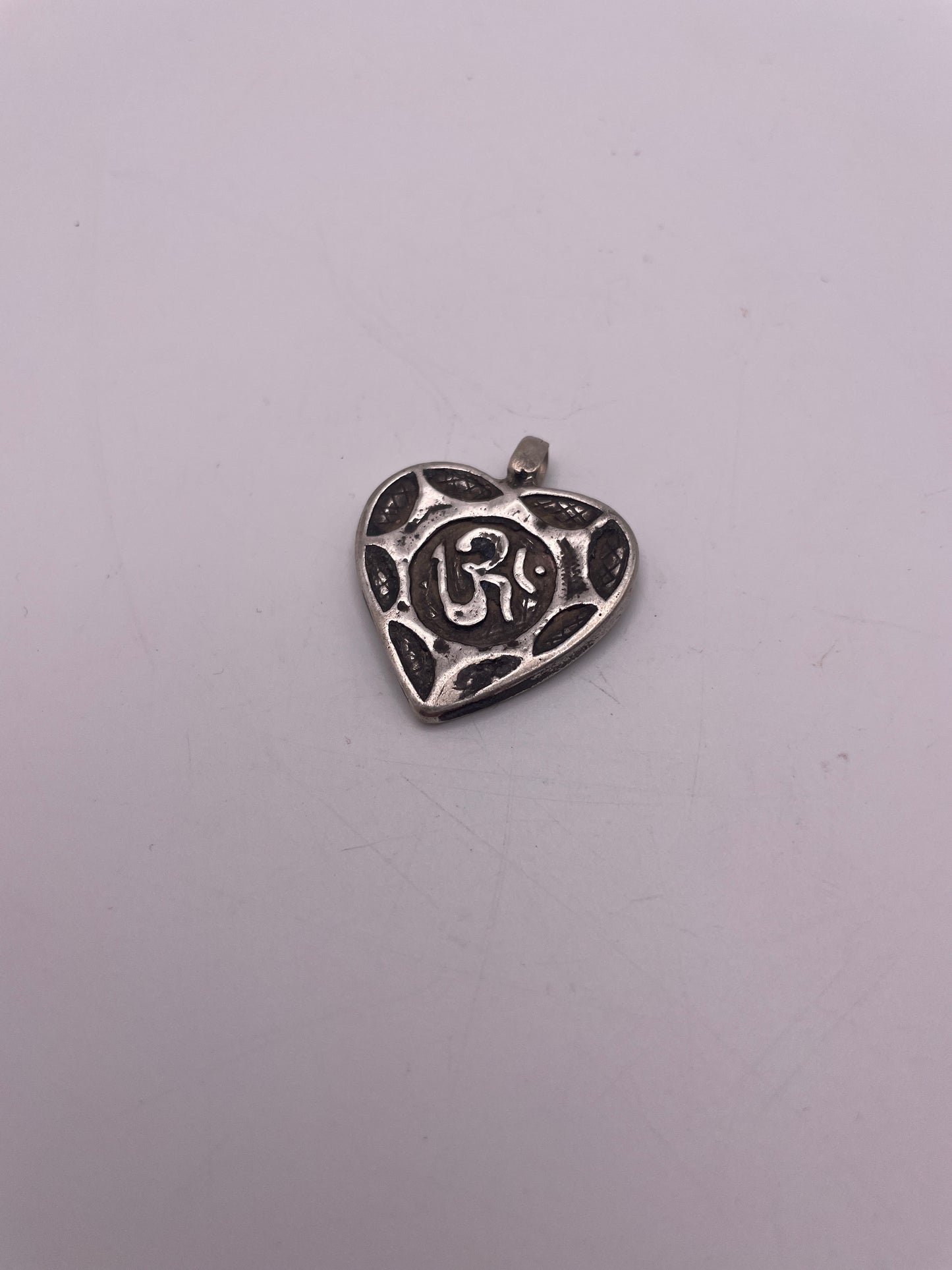 Ohm Heart Pendant Antique Indian Silver