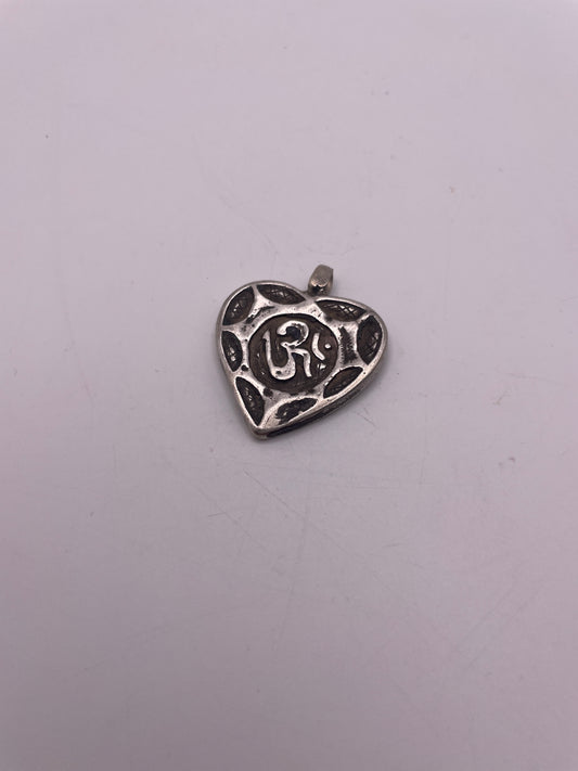 Ohm Heart Pendant Antique Indian Silver