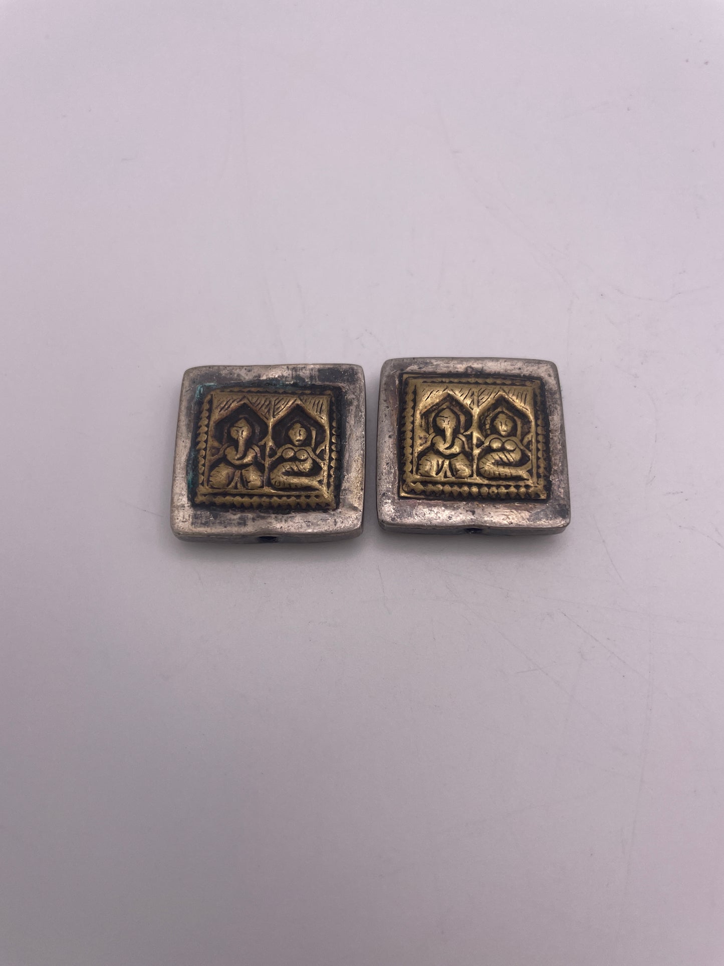 Deity Square Single Bead Antique Indian Coin Silver Single Bead