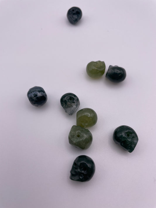 8mm Moss Agate Skull Single Bead