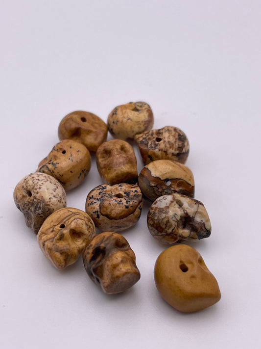 8mm Picture Jasper Skull Single Bead